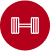 A white dumbbell icon on a red circular background.